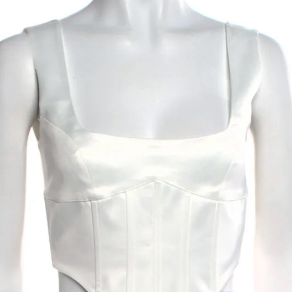 Danielle Guizio White Satin Corset Top